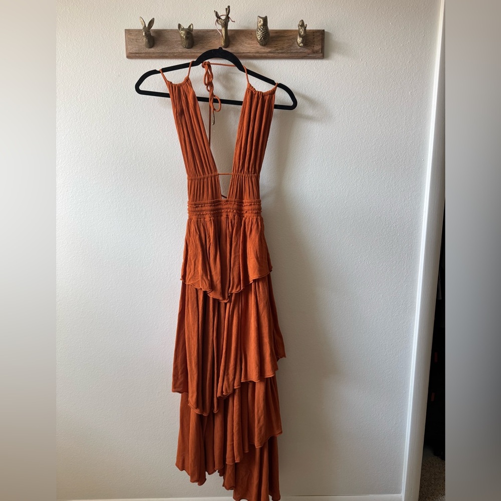 Free People Layered Halter High-Low Dress in Burnt Orange